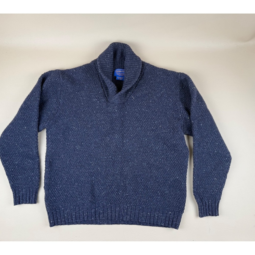 Pendleton 100% Lambswool Shawl Collar Sweater Blue Fleck Knit Men's L